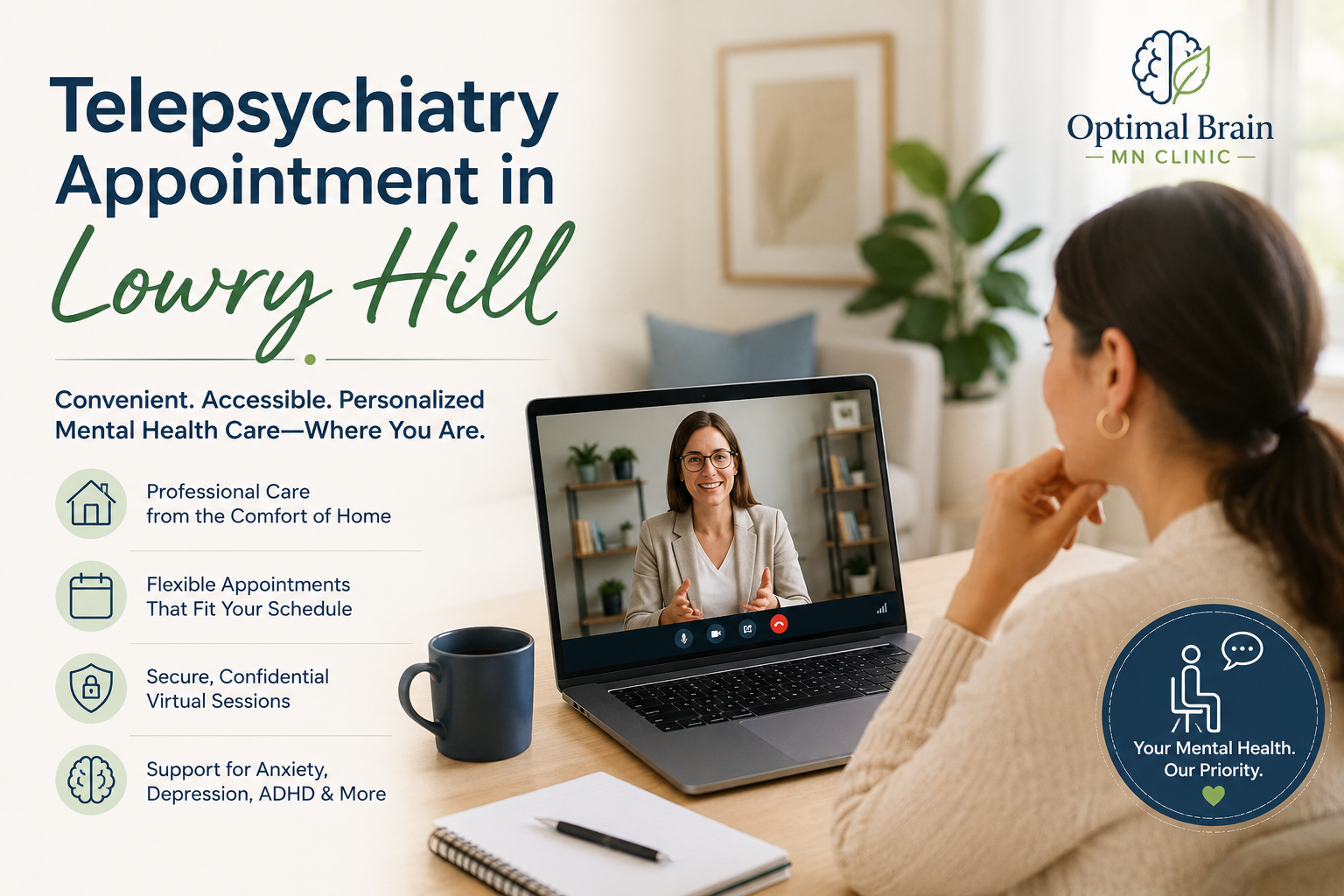 Telepsychiatry appointment in Lowry Hill